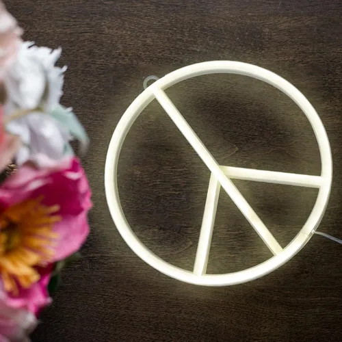 Vista 9 de Uonlytech Letreros de decoración LED señal de paz LED símbolo de paz neón modelado luz luminosa lámpara de pared boda