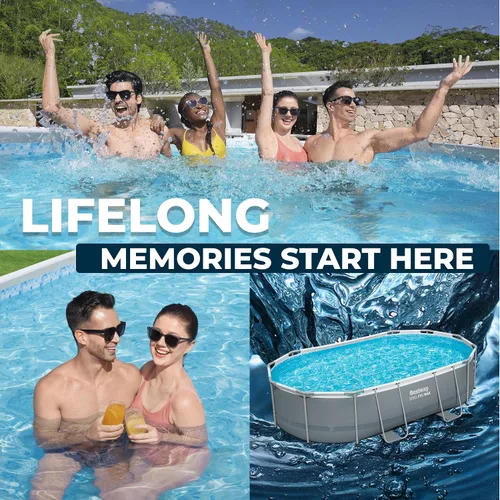 Vista 9 de Bestway 56655E Power Steel - Juego de piscina de 16 x 10 x 42 pulgadas, marco ovalado para exteriores sobre el suelo, con bomba de filtro