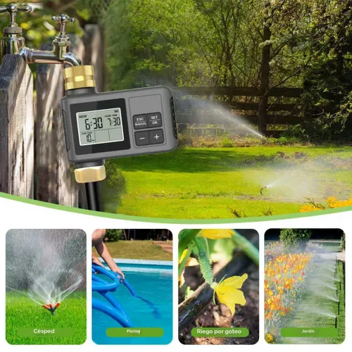Vista 8 de Sistema de riego por goteo de 60 pies con temporizador de agua - Kit de riego automático de jardín con manguera flexible de 360° y boquillas