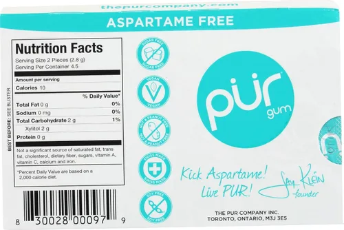 Vista 2 de PUR Goma Wintergreen Gum - 1 paquete (9 piezas)
