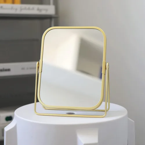 Vista 2 de Espejo de maquillaje de mesa dorado, espejo de tocador cuadrado de doble cara, espejo de escritorio para baño casero