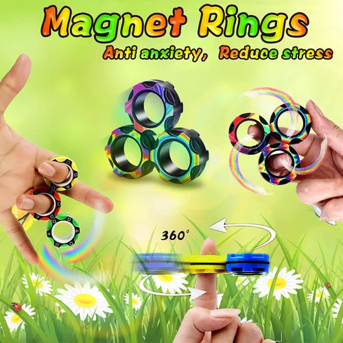 Vista 4 de Anillos para adultos, juguetes magnéticos para niños, adolescentes, juguetes de escritorio para ansiedad, alivio del TDAH, juguetes magnéticos