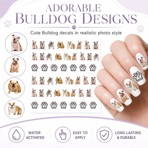 Vista 5 de Calcomanías de transferencia de arte de uñas de perro Bulldog Inglés - Juego de 58 - A1297