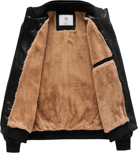 Vista 8 de WenVen Chaqueta de piel sintética con cuello alto y forro polar para hombre