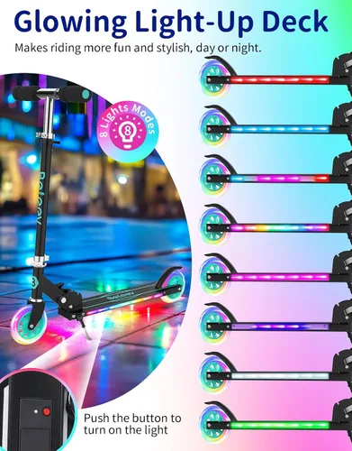 Vista 2 de BELEEV V1 Patinetas para niños, patineta plegable de 2 ruedas para niños y niñas, 3 alturas ajustables, ruedas iluminadas, patineta ligera