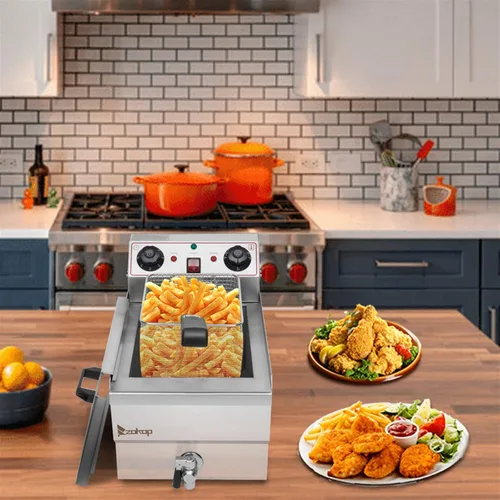 Vista 2 de Freidora profunda grifo de acero inoxidable eléctrico para encimera (cilindro individual 12.5QT / 11.8L)