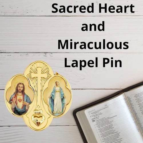 Vista 7 de Pin de solapa con corazón sagrado y milagroso para mochila, chaqueta o sombrero, medalla de cruz de tono dorado, joyería cristiana, regalo religioso
