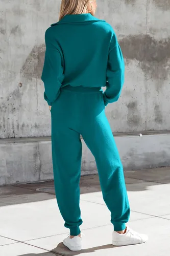 Vista 44 de PRETTYGARDEN Conjunto de suéter de 2 piezas para mujer, sudadera con cremallera, pantalones deportivos, ropa casual