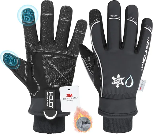 Vista 12 de Guantes de trabajo con aislamiento impermeable, guantes térmicos de invierno para hombres y mujeres, compatible con pantalla táctil, guantes de Azul