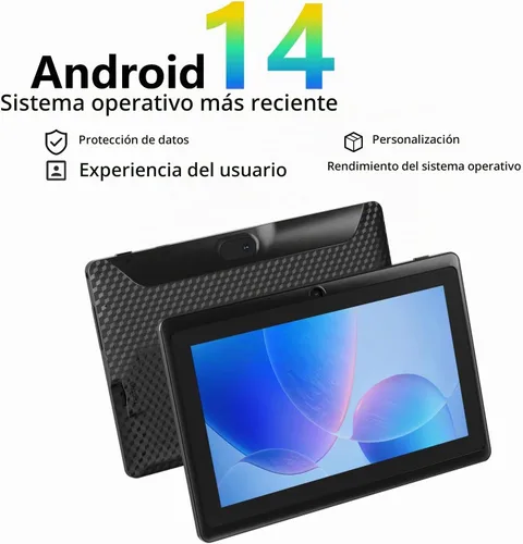 Vista 2 de Tablet Android 14 de 7 pulgadas, 8 GB RAM 32 GB ROM 1 TB expandible, procesador Quad Core, cámara dual, Bluetooth, WiFi 6, batería de 3000 mAh