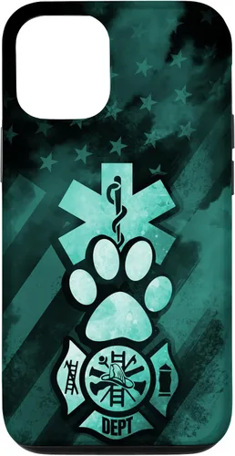 Vista 25 de Funda americana para iPhone 13 EMT EMS Firefighter Dog Paw Turquoise Fire Rescue