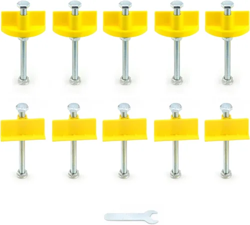 Vista 7 de QWORK Localizador de azulejos, paquete de 10 reguladores de nivel de azulejos de cerámica de pared, altura ajustable de 0.197-3.543 in, localizador