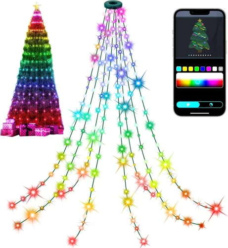 Vista 9 de Luces inteligentes para árbol de Navidad, línea colgante de 6.5 pies que va sobre el árbol, 200 luces LED que cambian de color multicolor