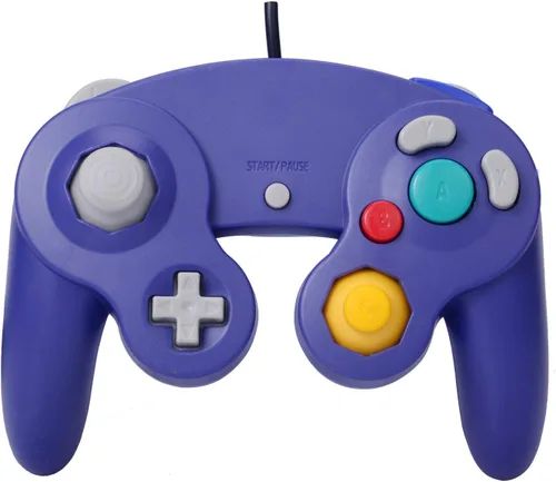 Vista 7 de ONE250 Paquete de 2 controladores con cable Classic Shock Joypad, compatibles con Wii NGC Gamecube Game Cube (morado y naranja)