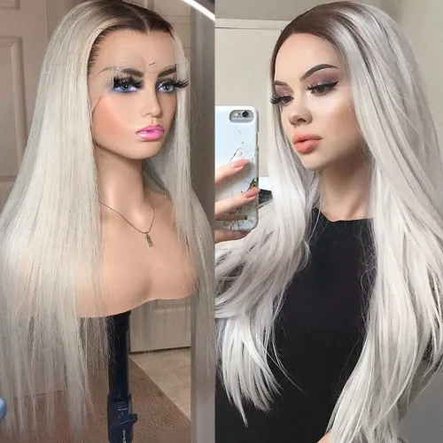 Vista 21 de Pelucas de encaje frontal color azul con encaje frontal, peluca para usar y llevar, sin pegamento, pelucas de cabello largo y lacio, pelucas