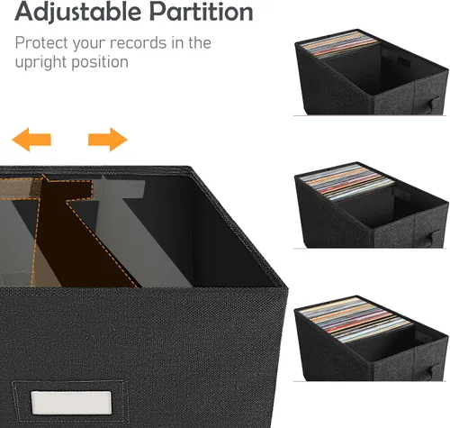 Vista 3 de Woodoulogy Caja de almacenamiento de discos de vinilo para LPs de 7 pulgadas/45 RPM, caja negra con tapa con capacidad para hasta 80 álbumes