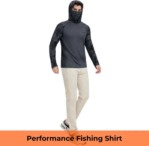Vista 5 de Rodeel - Camisa de pesca para hombre con manga larga, UPF 50+, rendimiento de alto rendimiento para senderismo, con máscara, protección UV