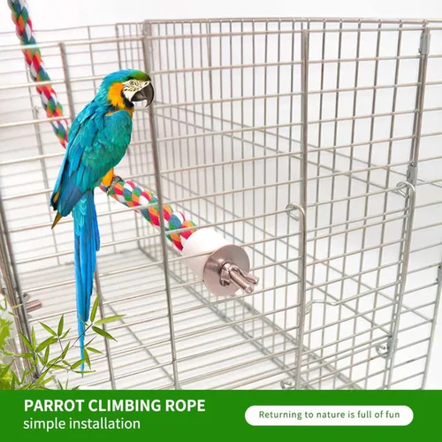 Vista 5 de Perca para pájaros, perca de cuerda para pájaros y percha de cuerda, perchas para pájaros para jaula, perca de cuerda para conures, loros, cacatúa
