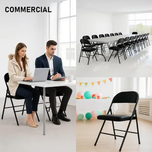 Vista 6 de SEALAMB Paquete de 10 sillas plegables negras con asientos acolchados y cojín, sillas plegables de metal duradero para bodas y fiestas, sillas