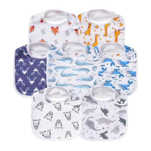 Vista 8 de Paquete de 7 baberos de algodón absorbentes para bebés, para babeo y dentición