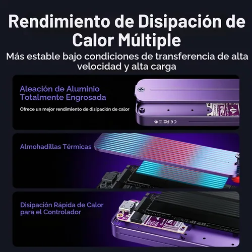 Vista 4 de JEYI Carcasa SSD NVMe, adaptador/lector M.2 a USB C de 10 Gbps, refrigeración de aluminio, teclas M, compatible con SSD 2230/2242/2260/2280