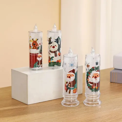 Vista 5 de Juego de 4 velas navideñas sin llama, 5.12 pulgadas de alto, velas LED de Navidad con efecto de llama 3D, luces navideñas vintage que funcionan