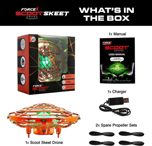 Vista 8 de Force1 Scoot Skeet Mini Drone Juego de disparos electrónico para niños (solo dron): Drones de mano para niños compatibles con Scoot Skeet LED