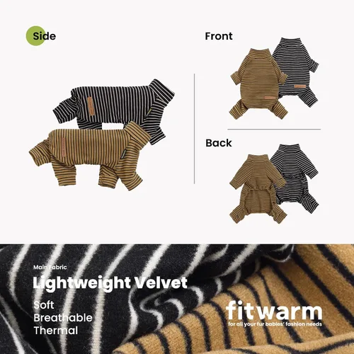 Vista 6 de Fitwarm Paquete de 2 pijamas de forro polar a rayas, ropa cálida de invierno para perros pequeños, niños y niñas, mameluco ligero para mascotas