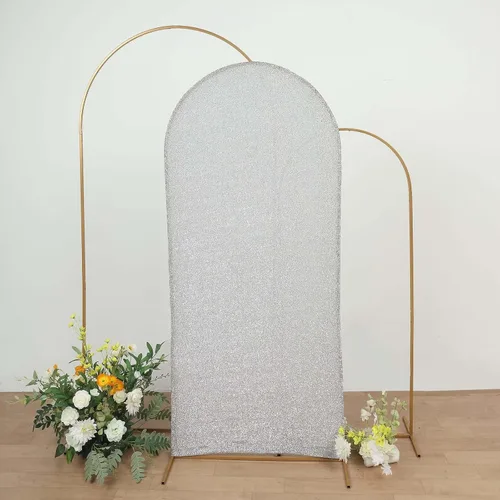 Vista 12 de Efavormart - Marco de fondo redondo de elastano dorado antiguo brillante de 5 pies, cubierta metálica brillante para arco de boda de 2 lados