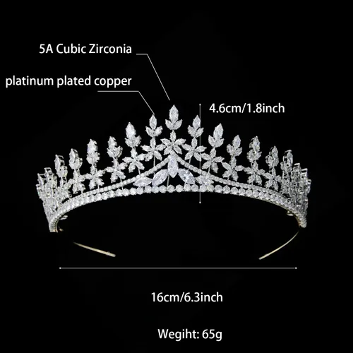 Vista 3 de Tiaras de boda para novia, circonita cúbica, princesa, corona, corona, concurso, fiesta, coronas para quinceañeras de 15 años, tocados de novia