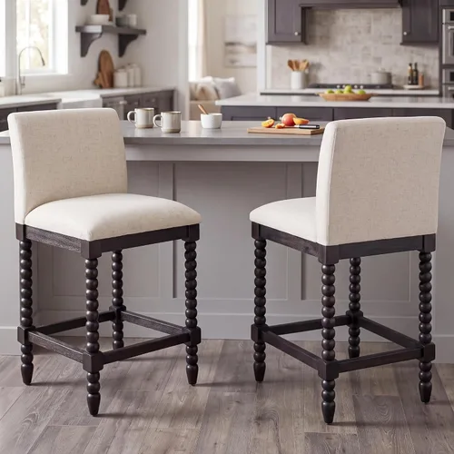 Vista 16 de DUHOME Taburete de mostrador de husillo con asiento acolchado de resorte, taburetes de bar de madera de granja de 26 pulgadas de altura de Negro/Azul
