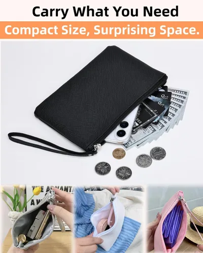 Vista 4 de Paquete de 2 pequeñas bolsas de maquillaje con cremallera para bolso, lápiz labial, organizador de maquillaje de viaje para mujeres, productos Negro