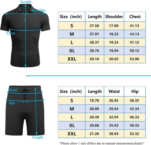 Vista 6 de URRU Conjunto de camisa polo y pantalones cortos para hombre, trajes de verano casuales de manga corta para hombre, conjunto de 2 piezas