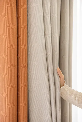 Vista 3 de Daesar Window Curtain Blackout 45 Inch Length, Eyelet Thermal Curtains Splicing Jacquard Geometric Texture Beige Brown Orange Short Blackout