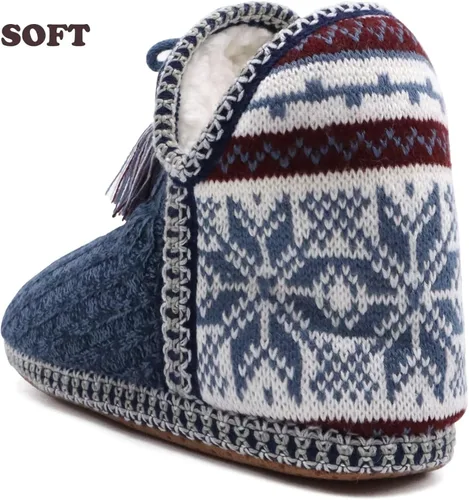 Vista 7 de GPOS - Botines de estambre de cachemira para mujer, pantuflas para uso en casa, de algodón, acolchadas