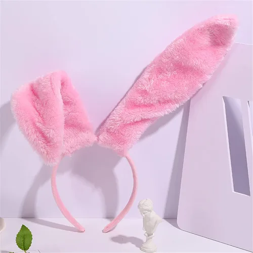 Vista 3 de JOYVIP Diadema de orejas de conejo de Pascua con orejas de conejo de peluche para fiesta de cosplay