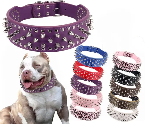 Vista 10 de PU - Collar para perro de piel sintética ajustable de 2.0 in, tachonado con clavos, Negro Collar de protección ajustable para el cuello