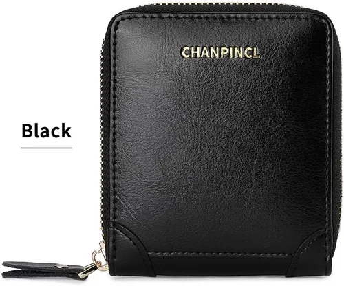 Vista 5 de Carteras RFID para mujer, de piel auténtica, con cremallera, seguras, de gran capacidad, multitarjeta, embrague, coloridas carteras de viaje, Negro