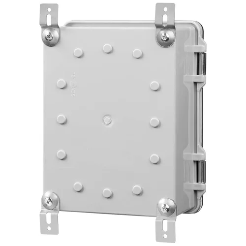 Vista 2 de Co. ABS 6.6" x 8.7" x 4.3" impermeable IP67 caja electrónica con bisagras con placa de montaje, soporte, cubierta de plástico y clips