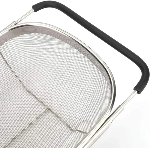 Vista 5 de Colador ovalado de acero inoxidable para colocar sobre el fregadero con asas de goma expandibles, colador de malla fina para cocina, colador de 6