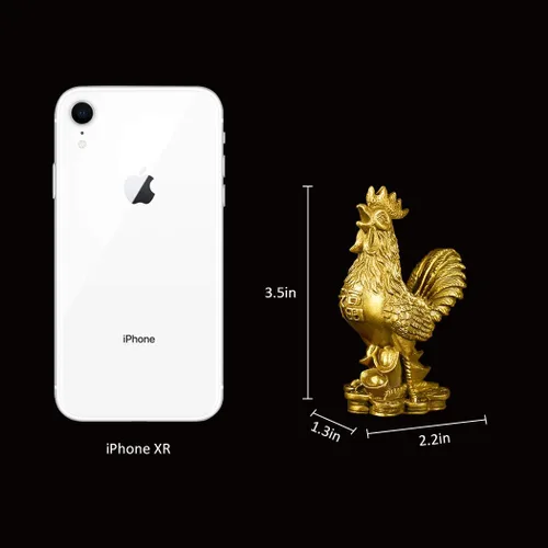 Vista 2 de BRASSTAR Latón 3.5 ''(H) Estatua de gallo auspicioso lingotes riqueza Feng Shui escultura oficina casa zodiaco chino adorno decorativo regalo