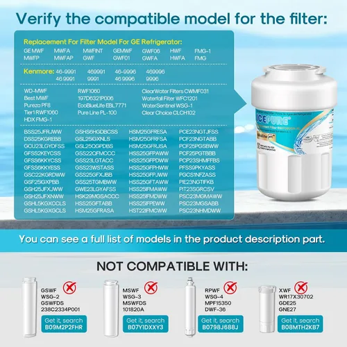 Vista 2 de ICEPURE Alkaline RWF0600A-AL Filtro de agua para refrigerador, reemplazo para GE MWF, MWFA, MWFINT, MWFP, GWF, 46-9991, Kenmore® 9991, WFC1201