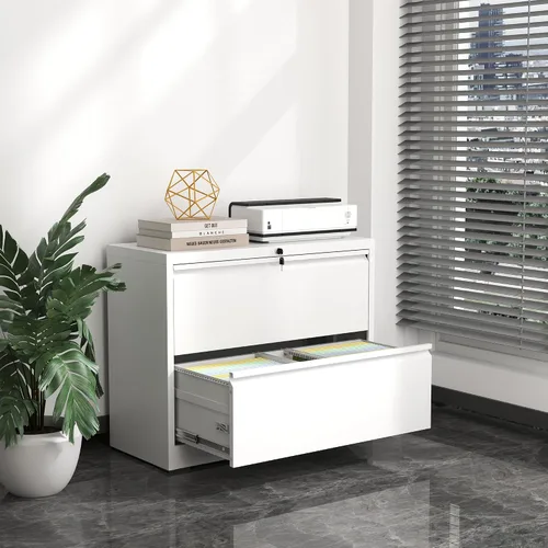 Vista 6 de Archivador de 2 cajones, archivador lateral de metal con cerradura, gabinete organizador de almacenamiento de oficina en casa para archivos de Blanco