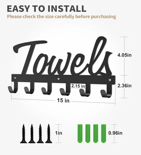 Vista 6 de Livelab Toallero, toallero para baño montado en la pared, 6 ganchos de metal negro para ahorrar espacio en el baño, impermeable, a prueba de óxido
