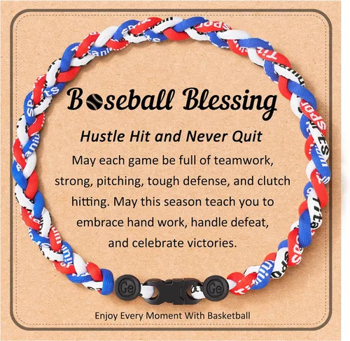 Vista 10 de Regalos de béisbol, baloncesto, fútbol, collar de béisbol, baloncesto, fútbol, cuerda trenzada de nailon para ideas de adolescentes con tarjeta