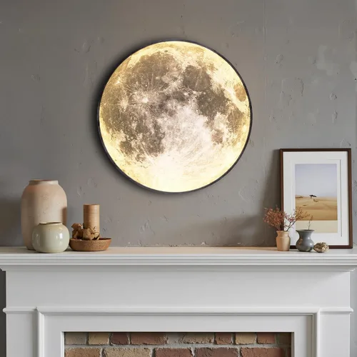 Vista 10 de Lámpara de pared de luna regulable de 9.5 pulgadas con control remoto, moderna lámpara de pared LED enchufable, lámpara de pared negra de 12 W