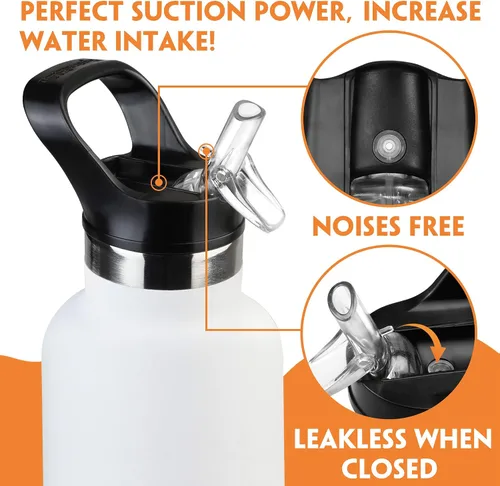 Vista 3 de Tapa de popote para botellas de agua Hydroflask de boca estándar de 18, 21, 24 onzas, tapas con popote para botellas de agua Hydroflask y otros