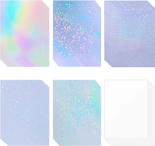 Vista 10 de 36 hojas de papel adhesivo holográfico transparente autoadhesivo, hojas laminadas 8.5x11 Inch Transparent Cold Self-Adhesive Laminating Waterproof