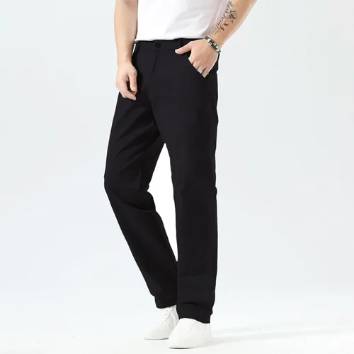 Vista 5 de Plaid&Plain Pantalones caqui elásticos de ajuste recto con bolsillo lateral y cintura elástica para hombre Negro