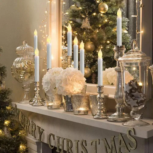 Vista 3 de 12 velas cónicas LED sin llama, candelabros operados con pilas con llama parpadeante blanca cálida, 0.79 x 6.5 pulgadas, velas flotantes falsas sin